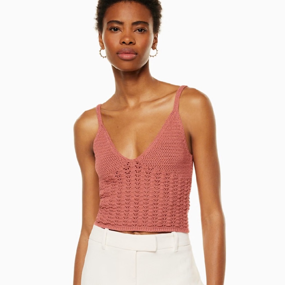 Wilfred Rose Crochet Knit V-Neck Crop Tank